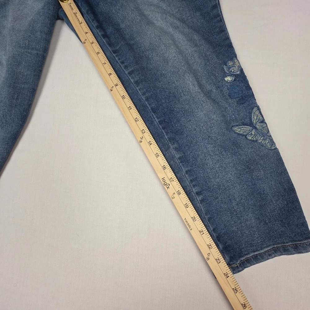 GG Jeans Embroidered Butterfly Cropped Jeans Womens 8 Blue Denim Cotton
